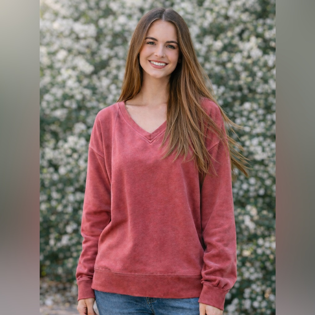 Free People V-Neck Sweater In Warm Red